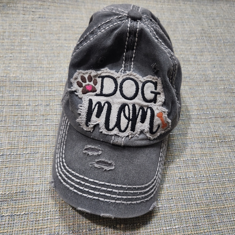 Dog mom Gray baseball dad hat Distressed canvas Adjustable OS Women's
